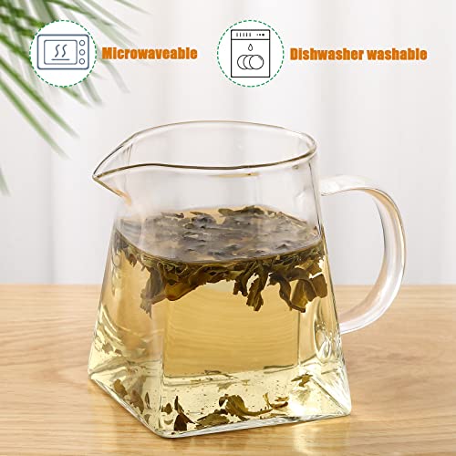 Leinuosen 2 Pcs Small Glass Creamer Pitcher with Spout Milk Frothing Pitcher Elegant Shaped Glass Coffee Tea Milk Creamer Jug Creative Milk Frother Cup(square Style,350 Ml) - Image 3