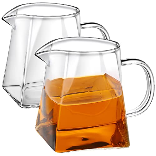Leinuosen 2 Pcs Small Glass Creamer Pitcher with Spout Milk Frothing Pitcher Elegant Shaped Glass Coffee Tea Milk Creamer Jug Creative Milk Frother Cup(square Style,350 Ml) - Image 1