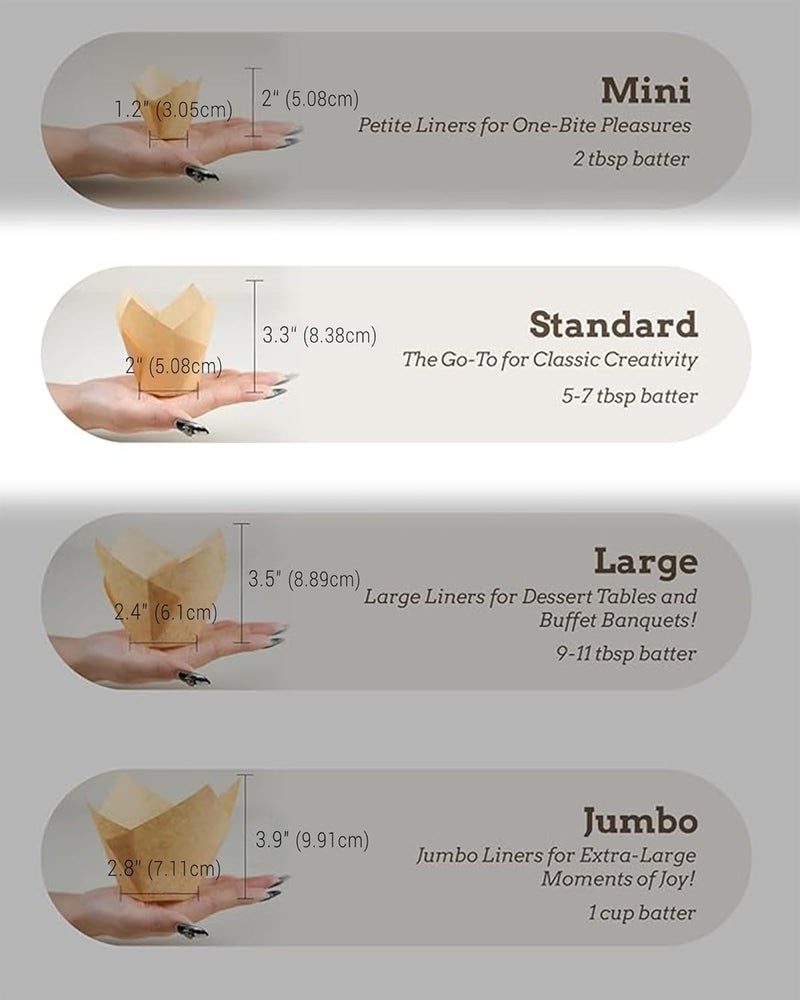 Bake Choice Nordic Paper 200pcs Tulip Cupcake Liners for baking cups with four fancy designs EU Parchment paper Standard Size Tulip Muffin liners, Cupcake Wrappers for Party, Wedding, Birthday - Image 2
