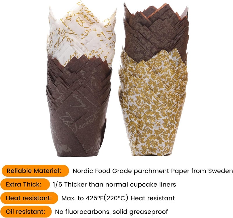 Bake Choice Nordic Paper 200pcs Tulip Cupcake Liners for baking cups with four fancy designs EU Parchment paper Standard Size Tulip Muffin liners, Cupcake Wrappers for Party, Wedding, Birthday - Image 3