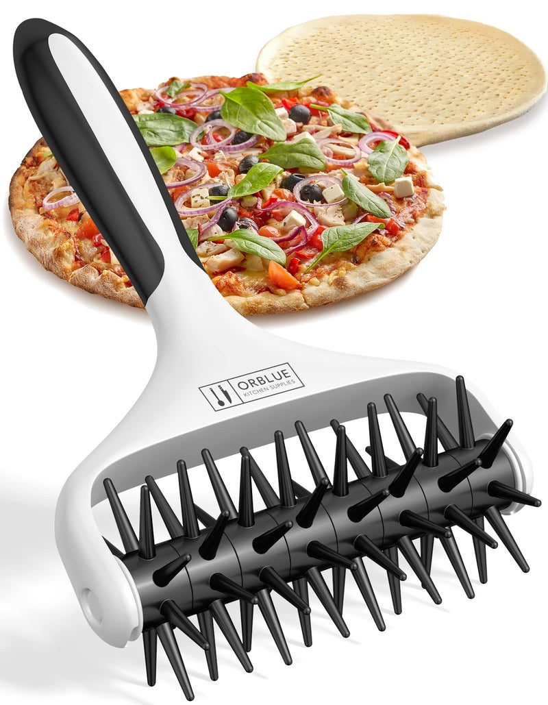 Orblue Pizza Dough Docker Pastry Roller with Spikes, Pizza Docking Tool for Home & Commercial Kitchen - Pizza Making Accessories that Prevent Dough from Blistering, Black - Image 1