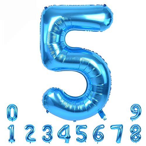 TONIFUL 40 Inch Blue Large Numbers Balloon 09 Foil Mylar Big Number 5 Balloon Digital 5 for 2026 Graduation New Year Eve Birthday PartyWedding Bridal Shower Engagement Photo Shoot Anniversary - Image 1
