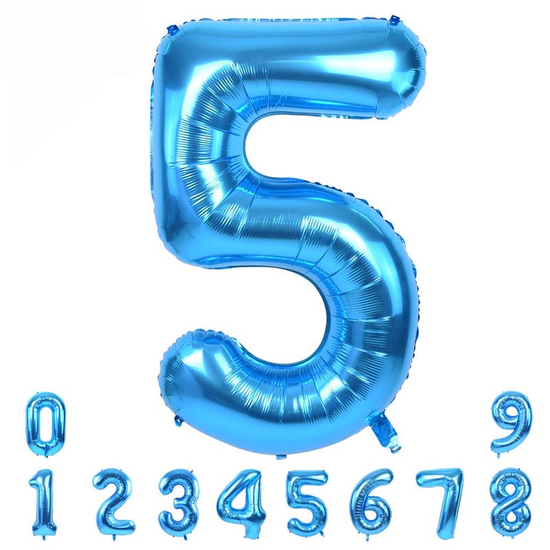 TONIFUL 40 Inch Blue Large Numbers Balloon 09 Foil Mylar Big Number 5 Balloon Digital 5 for 2026 Graduation New Year Eve Birthday PartyWedding Bridal Shower Engagement Photo Shoot Anniversary - Image 4
