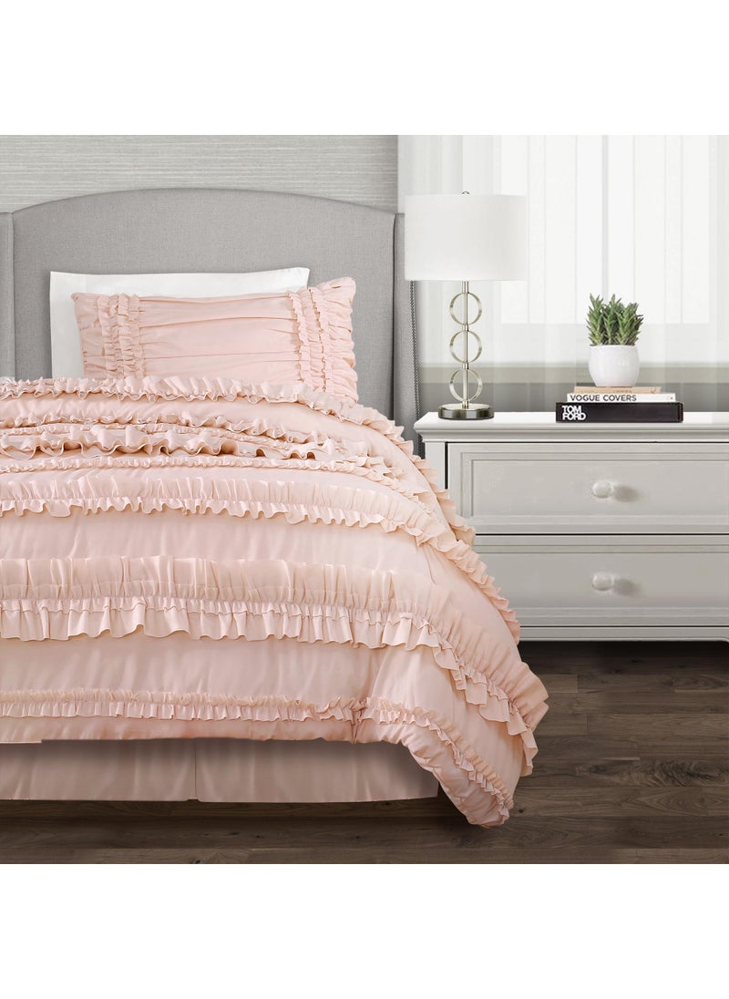 Lush Decor Lush Decor Belle 3 Piece Ruffled Vintage Chic Blush Comforter Set with Bed Skirt and Pillow Sham Twin XL 