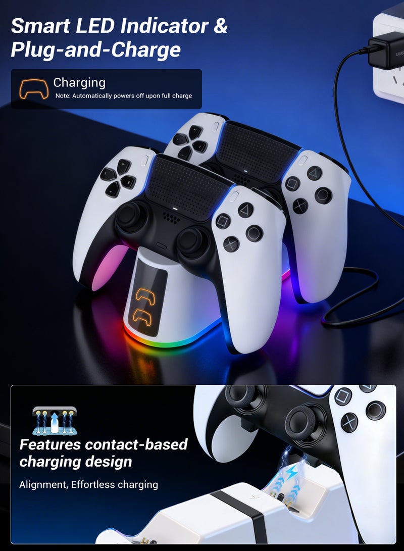 أنيوي محطة شحن جهاز التحكم PS 5 متوافقة مع واجهات PlayStation 5 Edge & Dual Controller، ومصباح LED وكابل Type-C مضمن، وشاحن جهاز تحكم PS5 سريع وفعال - Image 4