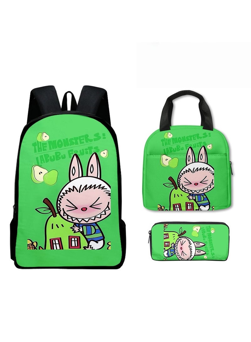 Labubu Primary School Backpack Cartoon Backpack 40*30*13CM+Lunch Bag 21*20*11.5CM+Pen Bag 22*11*5CM Three-piece Set - Image 1