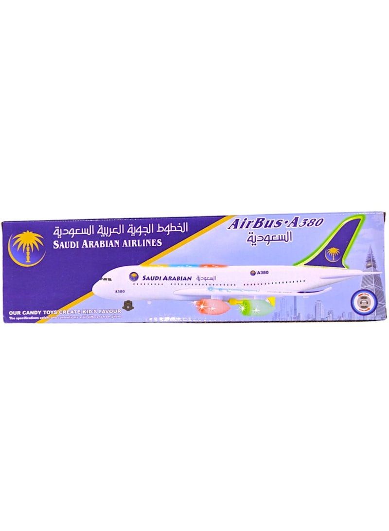 Toy Box Small Saudi Arabian Airlines A380 Airbus Plane Toy Model with Lights and Music For Kids - Image 2