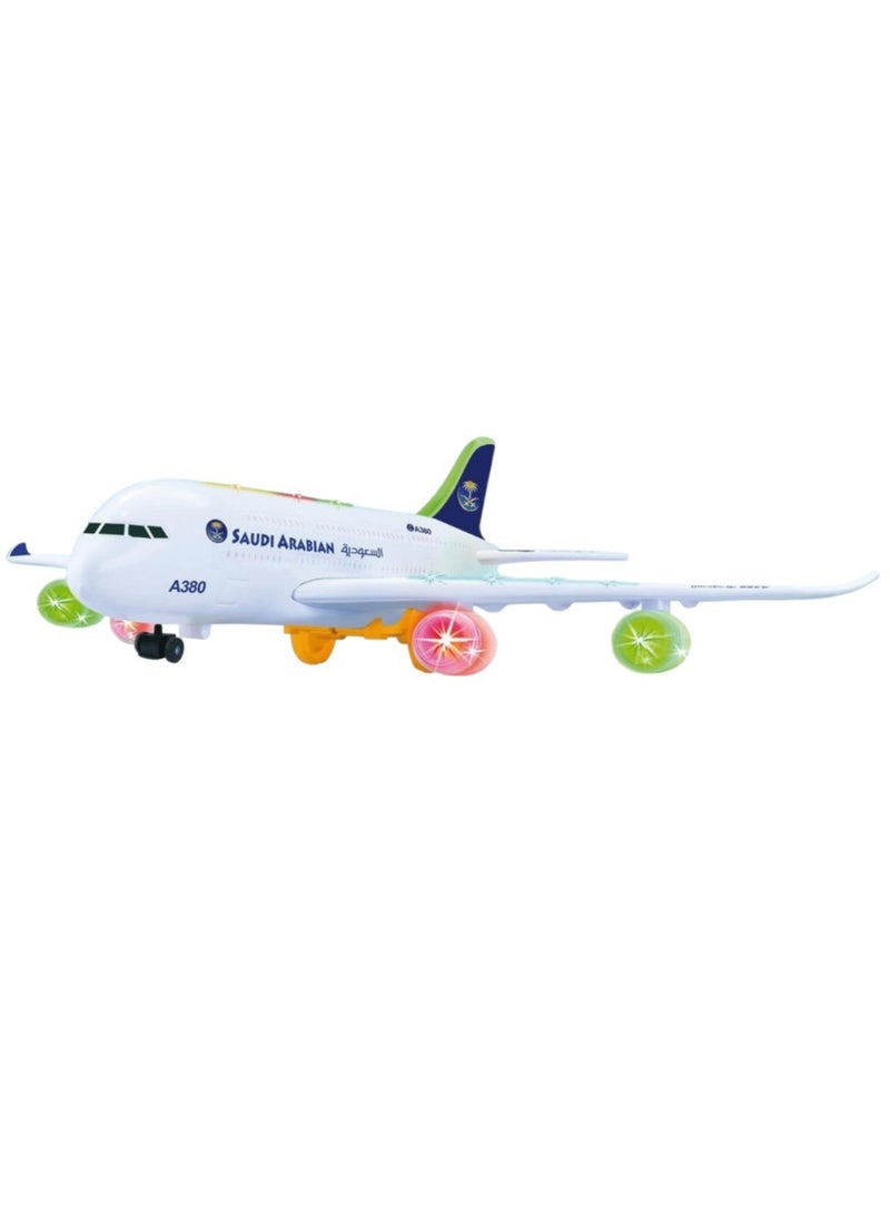 Toy Box Small Saudi Arabian Airlines A380 Airbus Plane Toy Model with Lights and Music For Kids - Image 1