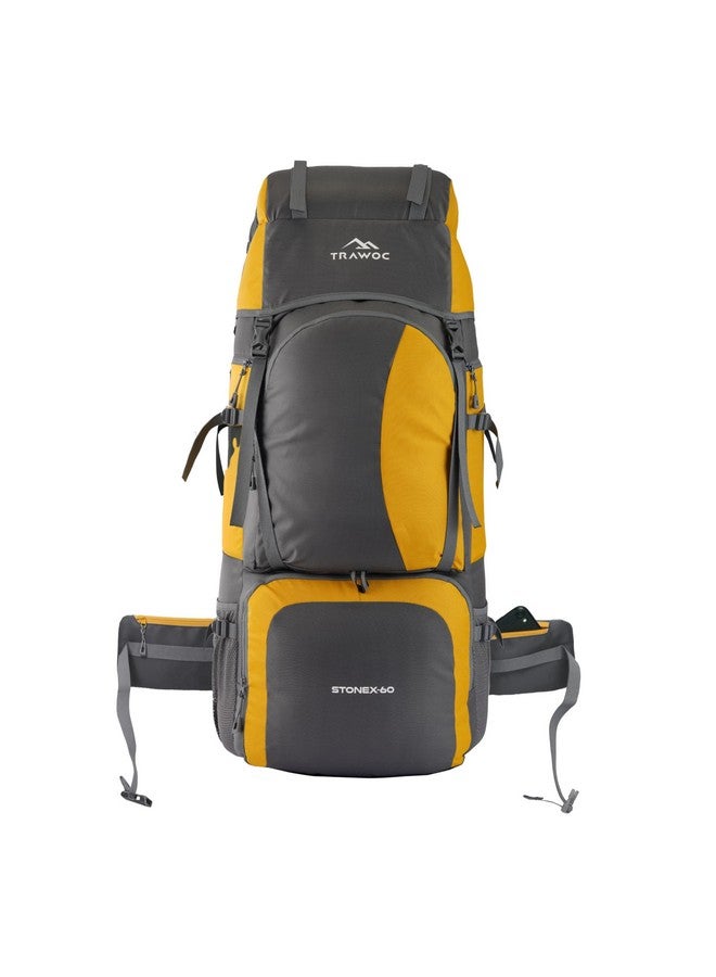 Trawoc حقيبة ظهر ترافوك ستونكس 60 لتر للسفر، حقيبة تسلق للرجال والنساء، حقيبة سفر، حقيبة مشي، صفراء، ضمان 3 سنوات، HK001 - Image 1