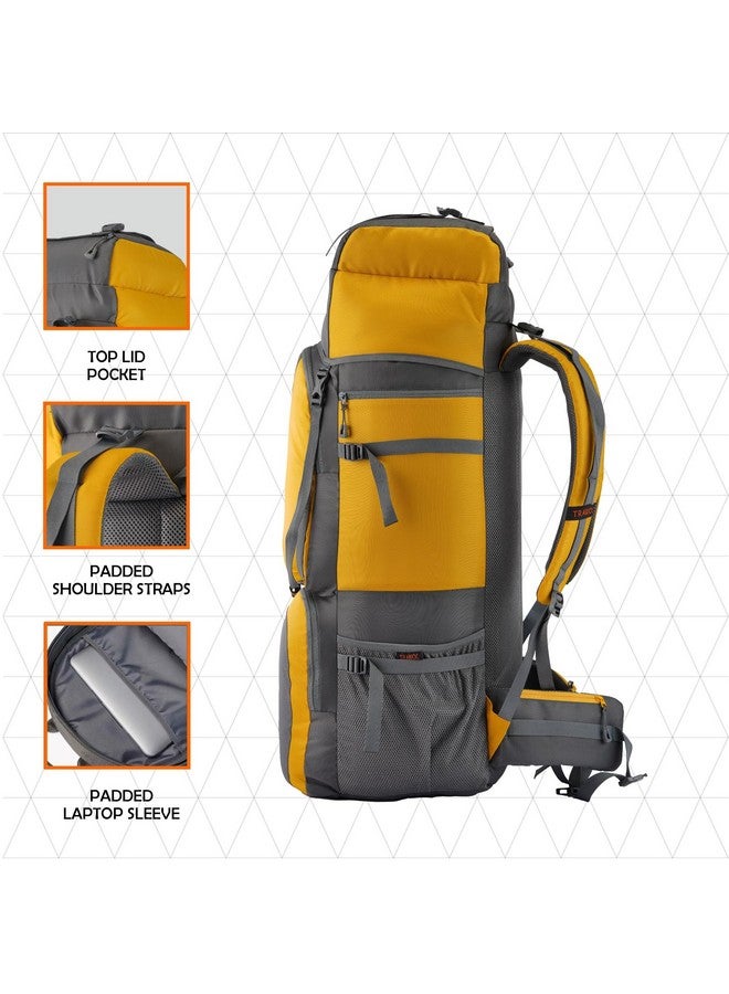 Trawoc حقيبة ظهر ترافوك ستونكس 60 لتر للسفر، حقيبة تسلق للرجال والنساء، حقيبة سفر، حقيبة مشي، صفراء، ضمان 3 سنوات، HK001 - Image 3