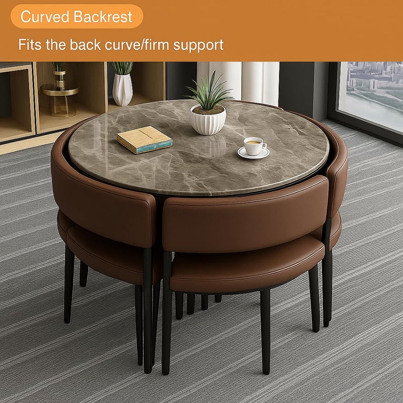 Harmony Home 5-Piece Round Dining Table Set – Brown Ceramic Marble Top with Metal Legs & 4 PU Leather Cushioned Chairs – Modern Dining Furniture for Kitchen & Small Spaces - Image 4