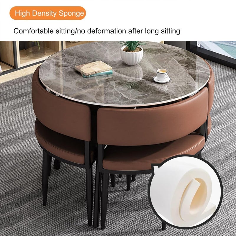 Harmony Home 5-Piece Round Dining Table Set – Brown Ceramic Marble Top with Metal Legs & 4 PU Leather Cushioned Chairs – Modern Dining Furniture for Kitchen & Small Spaces - Image 2