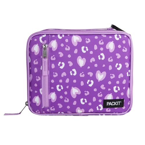 PackIt Freezable Classic Lunch Box, Leopard Hearts Purple, Built with ECOFREEZE Technology, Reusable, Zip Closure With Zip Front Pocket and Buckle Handle, Designed for Fresh Lunch On the Go - Image 1