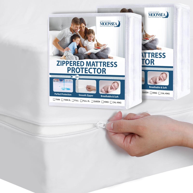Moonsea Twin Mattress Protector Waterproof 2 Pack Zippered for Kids, 6-Side Waterproof Twin Size Mattress Encasement, Box Spring Cover - Image 1