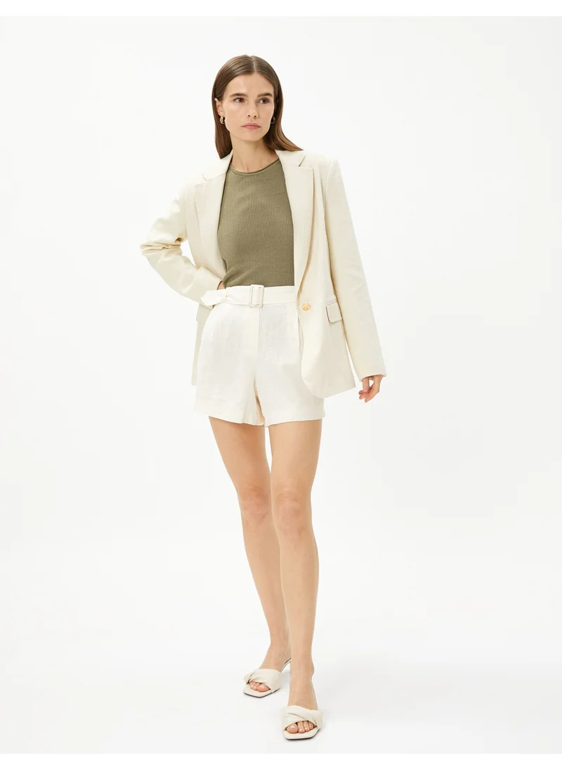 كوتون Linen Blend Shorts with Pockets and Belt