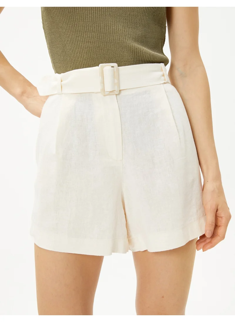 KOTON Linen Blend Shorts with Pockets and Belt