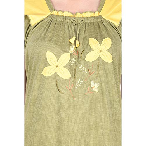 Noty Store Noty- Women's Hosiery Cotton Blend Nighty | Soft Fabric | Short Sleeves Nighty (Olive and Yellow, Free Size) - Image 5
