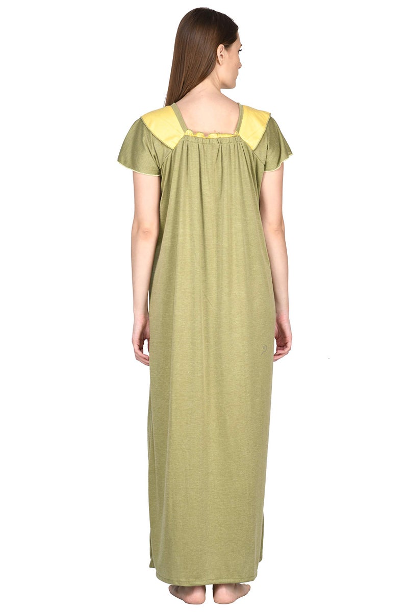 Noty Store Noty- Women's Hosiery Cotton Blend Nighty | Soft Fabric | Short Sleeves Nighty (Olive and Yellow, Free Size) - Image 4