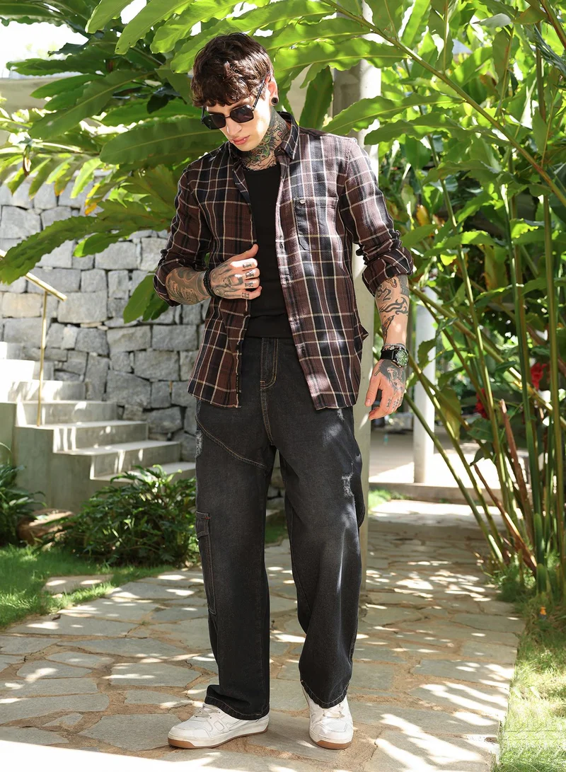 Campus Sutra Campus Sutra Men's Chocolate Brown Tartan-Plaid Regular Shirt | Slim Fit Full Sleeve Spread Collar Plaid Pattern | Cotton Blend & Breathable Woven Fabric For Casual & Street Wear