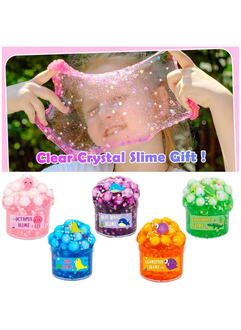 Crystal Clear Slime Kit 5 Pack, Blue Ocean Party Toy to Slime, Super Soft and Non-Sticky, Rich Colors Stress Relief Toy Birthday Gift Slime Party Favors for Girls and Boys - Image 5