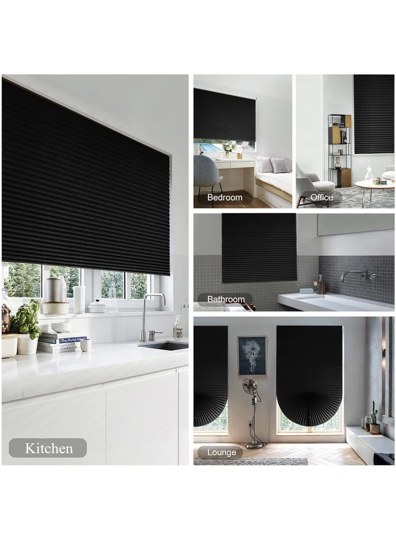 ستارة ورقية مطوية، ستارة قماشية لاسلكية مطوية لتصفية الضوء، ستائر تعتيم الغرفة للمنزل وغرفة النوم والمكتب والمطبخ والحمام والنافذة، سهلة التركيب (أسود، 90×180 سم) - Image 3