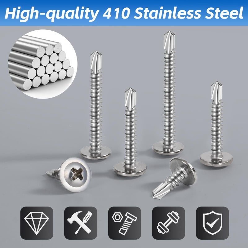 WEIDLUDOR 200PCS Sheet Metal Self-Drilling Screws Assortment Kit - #8 Truss Head Stainless Steel Self-Tapping Screws, 6 Sizes (1/2" to 1-1/2") for Sheet Metal, Auto & Roofing - Image 5