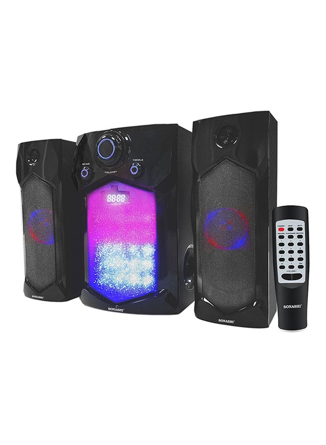 2.1 Multimedia Speaker Home Theatre System With Hi-Fi Surround Sound Fm Radio, Bluetooth, Usb, Sd Card Reader, Led Display Functions Powerful Sub-Woofer With Full Remote Control Led Flash Light SHS-2107USRB Black