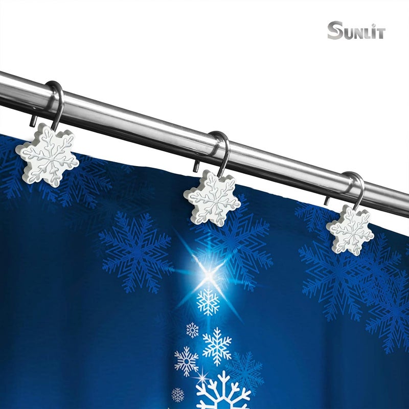 Sunlit Christmas Shower Curtain Hooks Silver Snowflakes Shower Curtain Rings, Resin, White Christmas Decor, Winter Bathroom Decoration - 12 Pack - Image 4