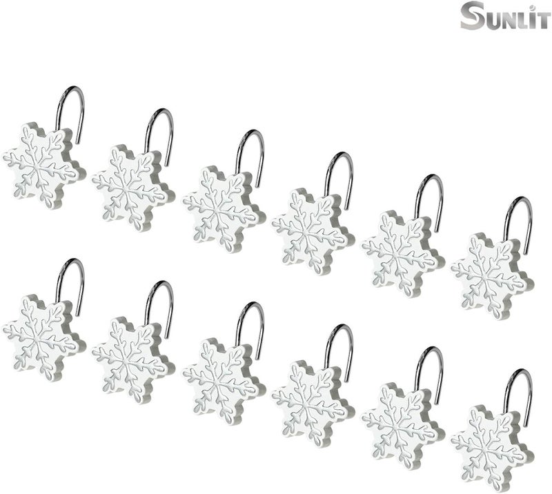 Sunlit Christmas Shower Curtain Hooks Silver Snowflakes Shower Curtain Rings, Resin, White Christmas Decor, Winter Bathroom Decoration - 12 Pack - Image 3