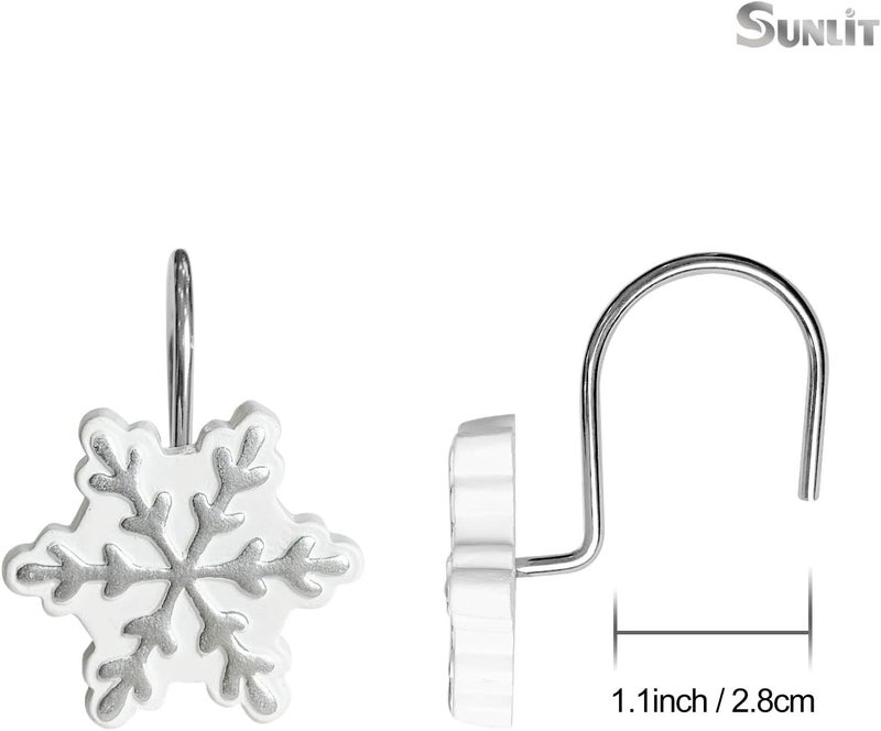 Sunlit Christmas Shower Curtain Hooks Silver Snowflakes Shower Curtain Rings, Resin, White Christmas Decor, Winter Bathroom Decoration - 12 Pack - Image 2