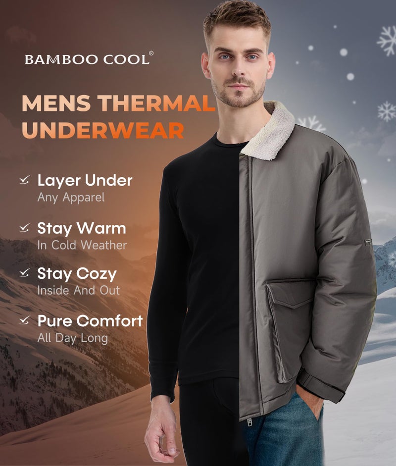 BAMBOO COOL BlazeBoo Men's Thermal Underwear with Soft Fleece Lined Base Layer Cold Weather Top Bottom Gift Set - Image 4