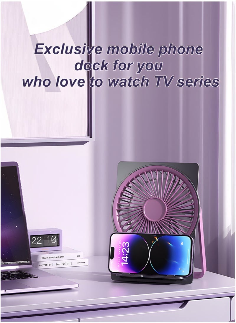 Desk Fan with 6 - Speed Settings | USB - C Rechargeable | Phone Stand | Ultra - Thin Design