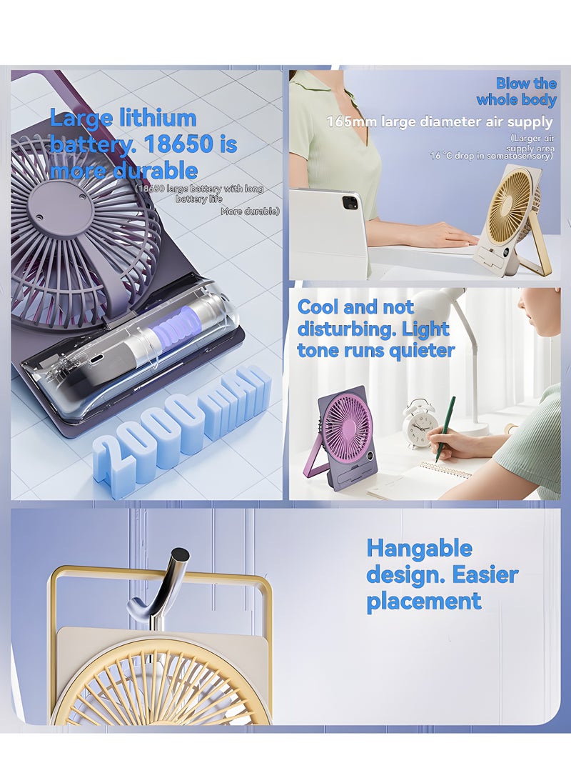Desk Fan with 6 - Speed Settings | USB - C Rechargeable | Phone Stand | Ultra - Thin Design