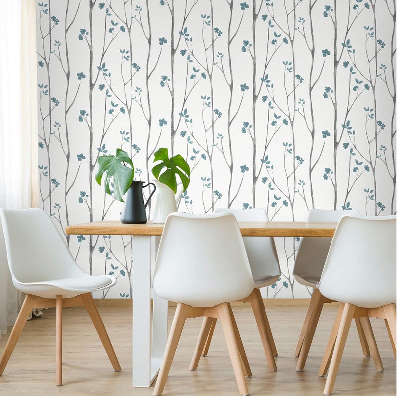 Timeet Peel and Stick Wallpaper Blue Wallpaper Blue Floral Wallpaper Boho Wallpaper Blue White Contact Paper Floral Leaf Wallpaper Self Adhesive Removable Wallpaper for Bathroom 16.14"x118.11" - Image 3