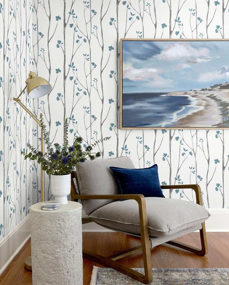 Timeet Peel and Stick Wallpaper Blue Wallpaper Blue Floral Wallpaper Boho Wallpaper Blue White Contact Paper Floral Leaf Wallpaper Self Adhesive Removable Wallpaper for Bathroom 16.14"x118.11" - Image 5
