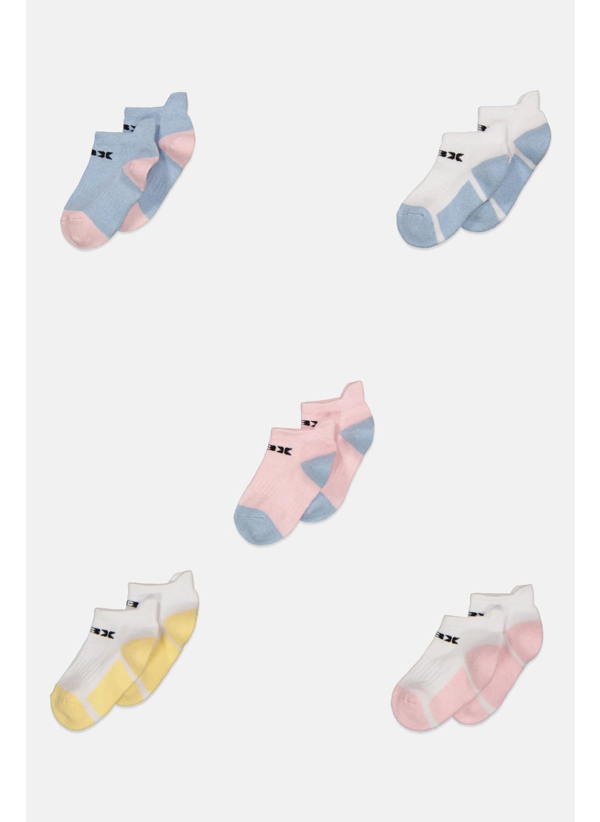 RBX Kids Girl 5 Pairs Brand Logo Socks, White  - Image 1