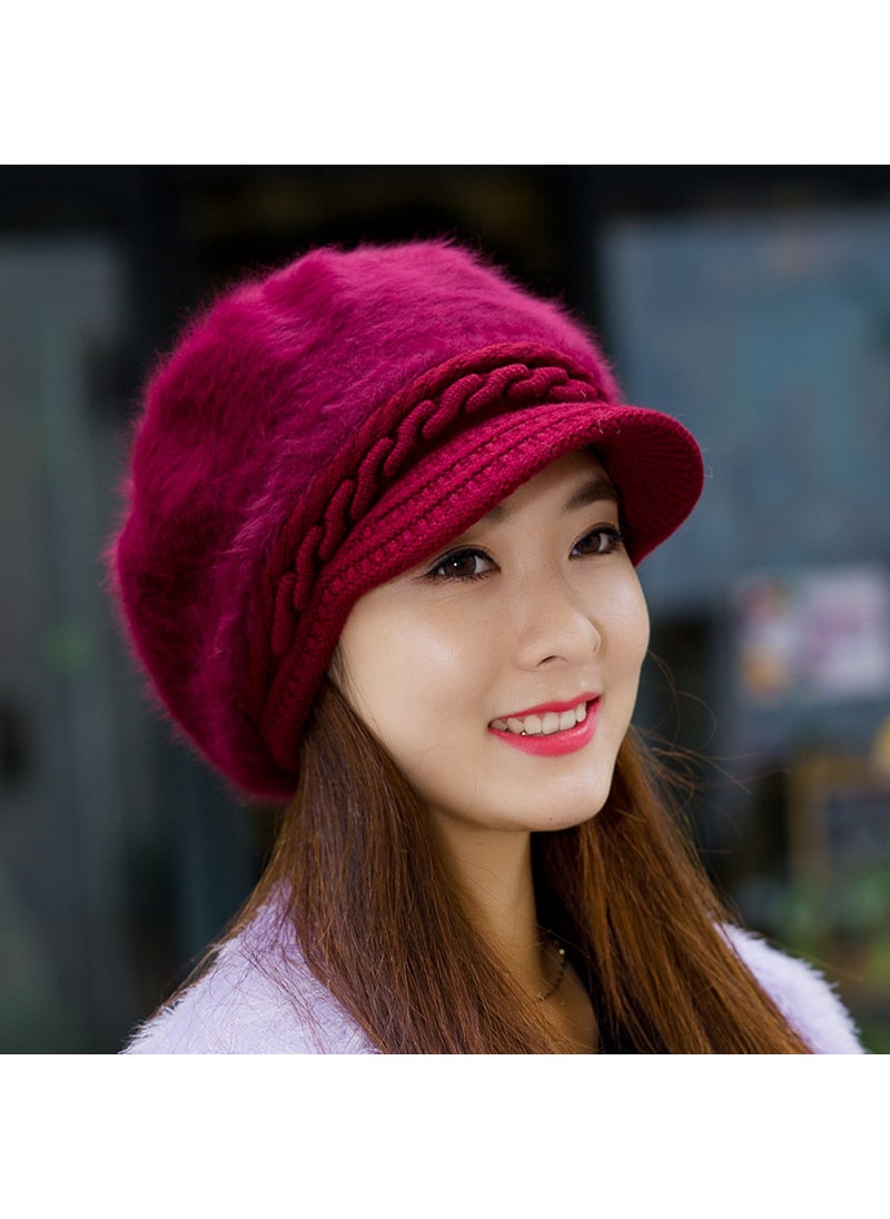 Generic 2024 Autumn/winter New Womens Rabbit Fur Hat Warm Knitted Duck Tongue Hat Korean Style Direct Factory Outlet Y002 wine red 