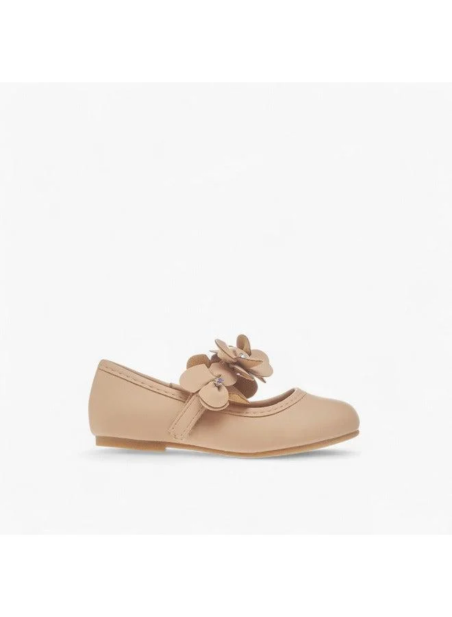 Flora Bella By Shoexpress Girls Floral Applique Ballerina Shoes with Hook and Loop Closure