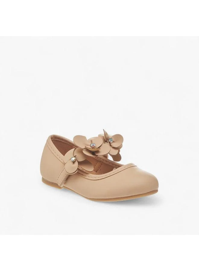 Flora Bella By Shoexpress Girls Floral Applique Ballerina Shoes with Hook and Loop Closure