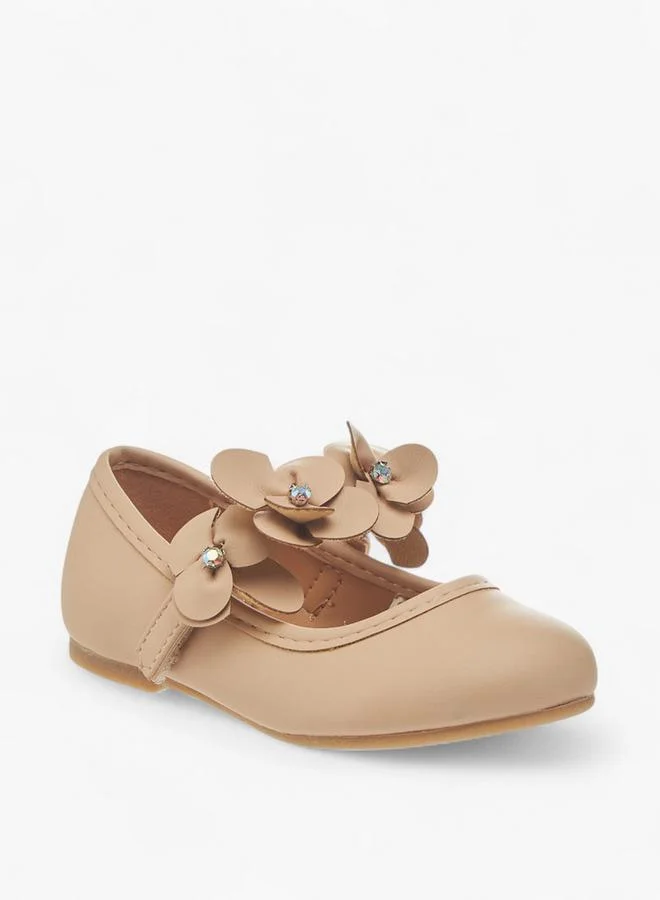 Flora Bella By Shoexpress Flora Bella Floral Applique Ballerina Shoes With Hook And Loop Closure