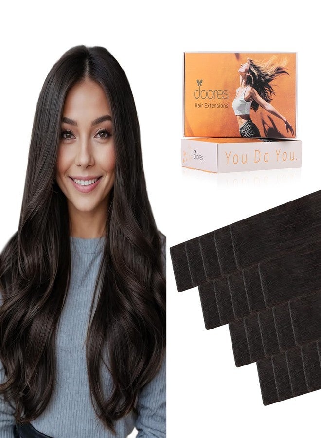 DOORES Genius Tape in Extensions Real Human Hair, Dark Brown 20 Inch 50g 20pcs, Seamless Invisible Edge Hand Tied Tape in Extensions Long Straight - Image 1