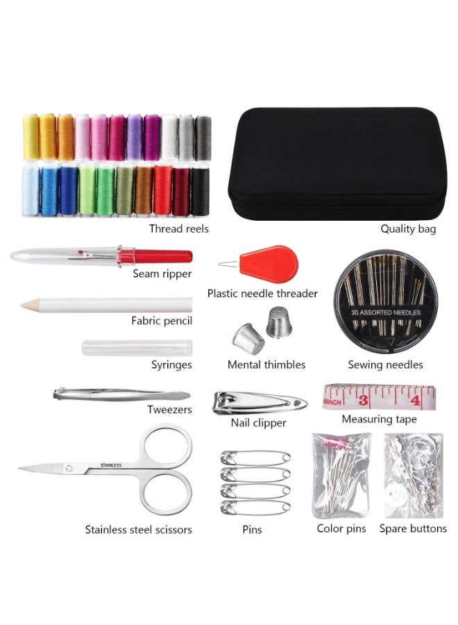 Sewing kit with box, 130 pieces of household travel and emergency sewing supplies, machines, including 24 spools, repair and sewing needles, scissors, thimbles, measuring tape - Image 2