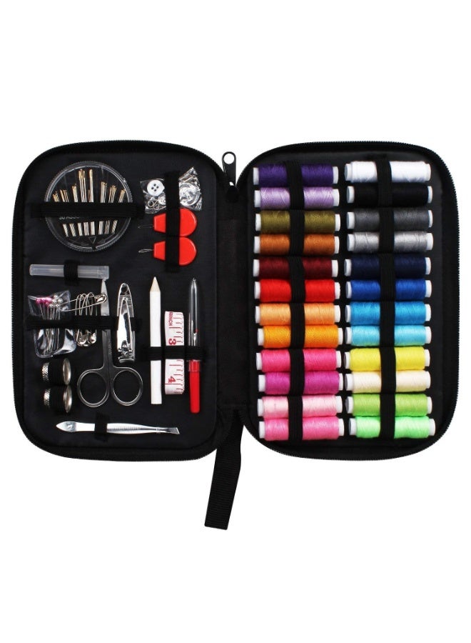 Sewing kit with box, 130 pieces of household travel and emergency sewing supplies, machines, including 24 spools, repair and sewing needles, scissors, thimbles, measuring tape - Image 4