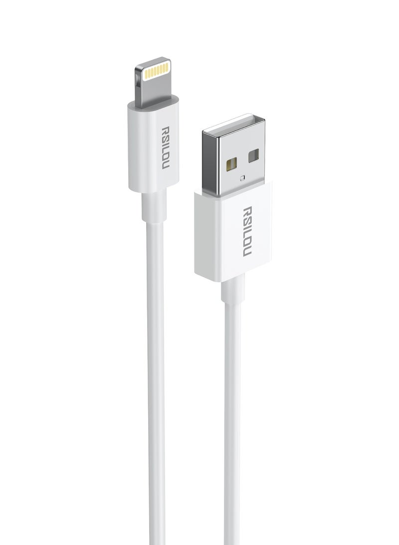 ارسيلو R2007-001 كابل لايتنينج إلى USB-A، 1 متر، 3 أمبير، عالي المتانة، كابل شحن وبيانات، أسلاك نحاسية لنقل البيانات، خالٍ من التشابك والتشابك، أبيض - Image 1