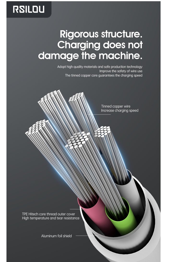 ارسيلو R2007-001 كابل لايتنينج إلى USB-A، 1 متر، 3 أمبير، عالي المتانة، كابل شحن وبيانات، أسلاك نحاسية لنقل البيانات، خالٍ من التشابك والتشابك، أبيض - Image 5