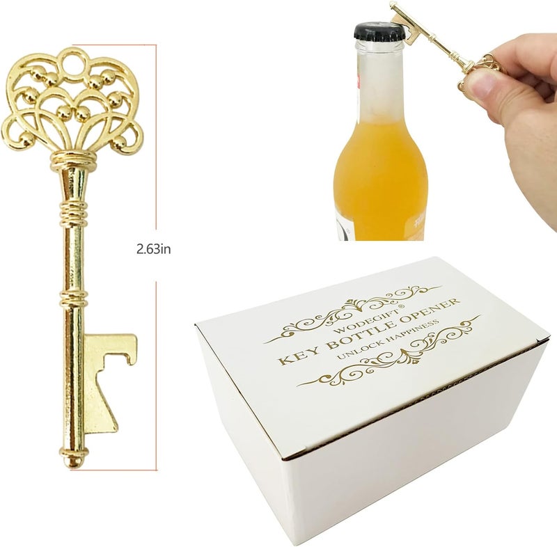 WODEGIFT 100 PCS Key Bottle Openers,Vintage Skeleton Key Bottle Opener,Wedding Favors Bottle Opener with Tag Cards and Key Chains(Gold) - Image 2