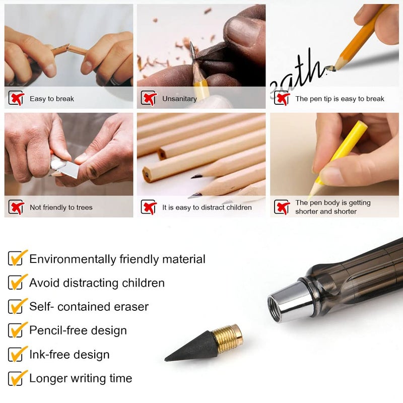 Ainiv Inkless Pencil with Eraser - 5 Sets Infinity Pencil, Reusable with Extra 5 Eraser & 5 Replaceable Nibs for Home, Office & School Writing, Drawing - Image 4
