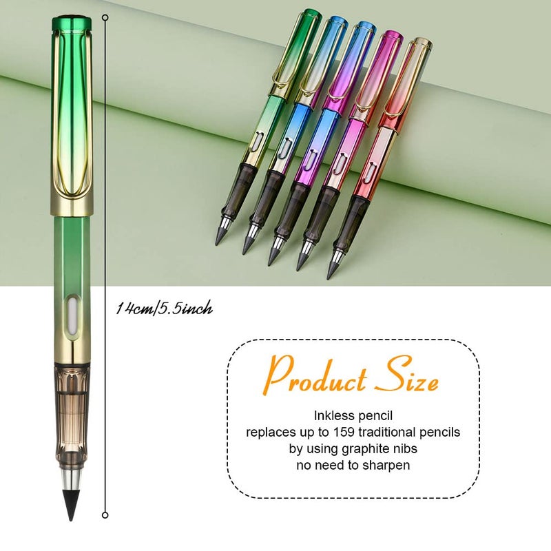 Ainiv Inkless Pencil with Eraser - 5 Sets Infinity Pencil, Reusable with Extra 5 Eraser & 5 Replaceable Nibs for Home, Office & School Writing, Drawing - Image 2