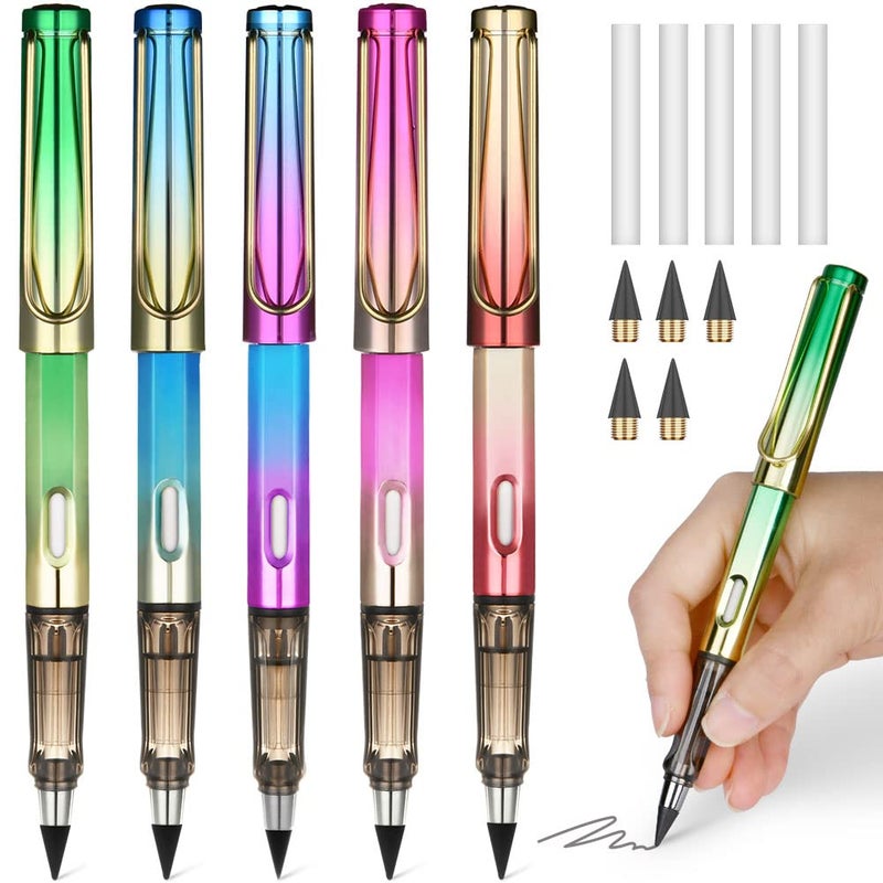 Ainiv Inkless Pencil with Eraser - 5 Sets Infinity Pencil, Reusable with Extra 5 Eraser & 5 Replaceable Nibs for Home, Office & School Writing, Drawing - Image 1