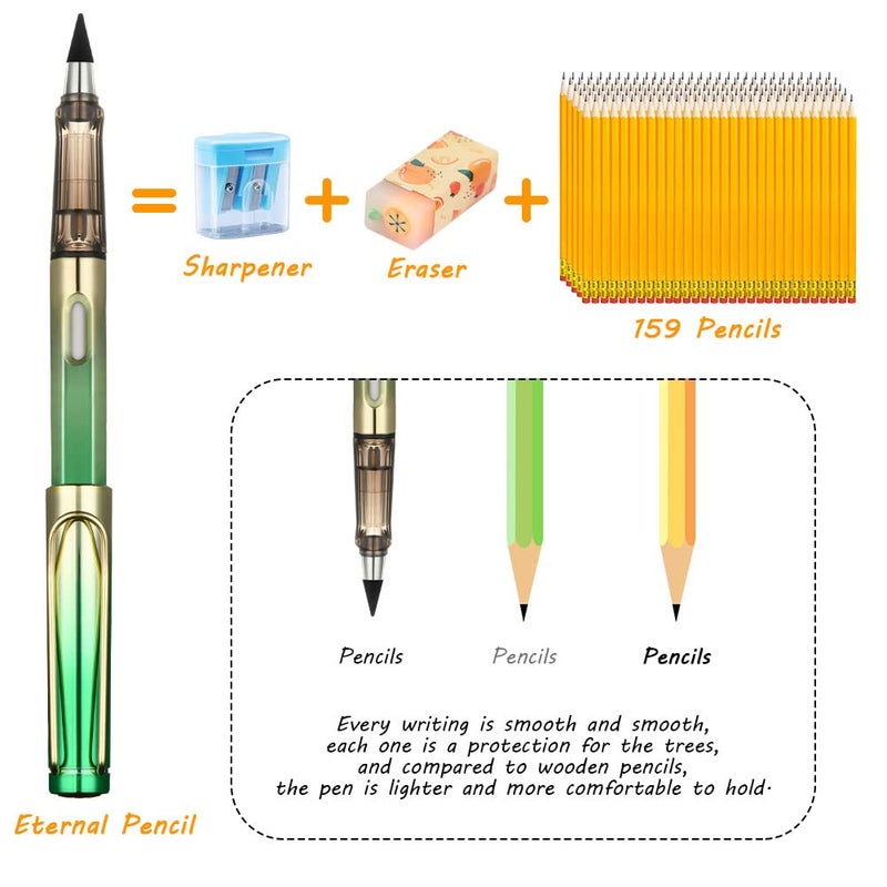 Ainiv Inkless Pencil with Eraser - 5 Sets Infinity Pencil, Reusable with Extra 5 Eraser & 5 Replaceable Nibs for Home, Office & School Writing, Drawing - Image 5